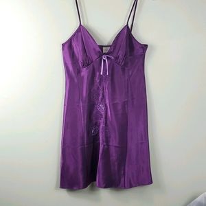 Enchanting Purple Embroidered Satin Nightie S